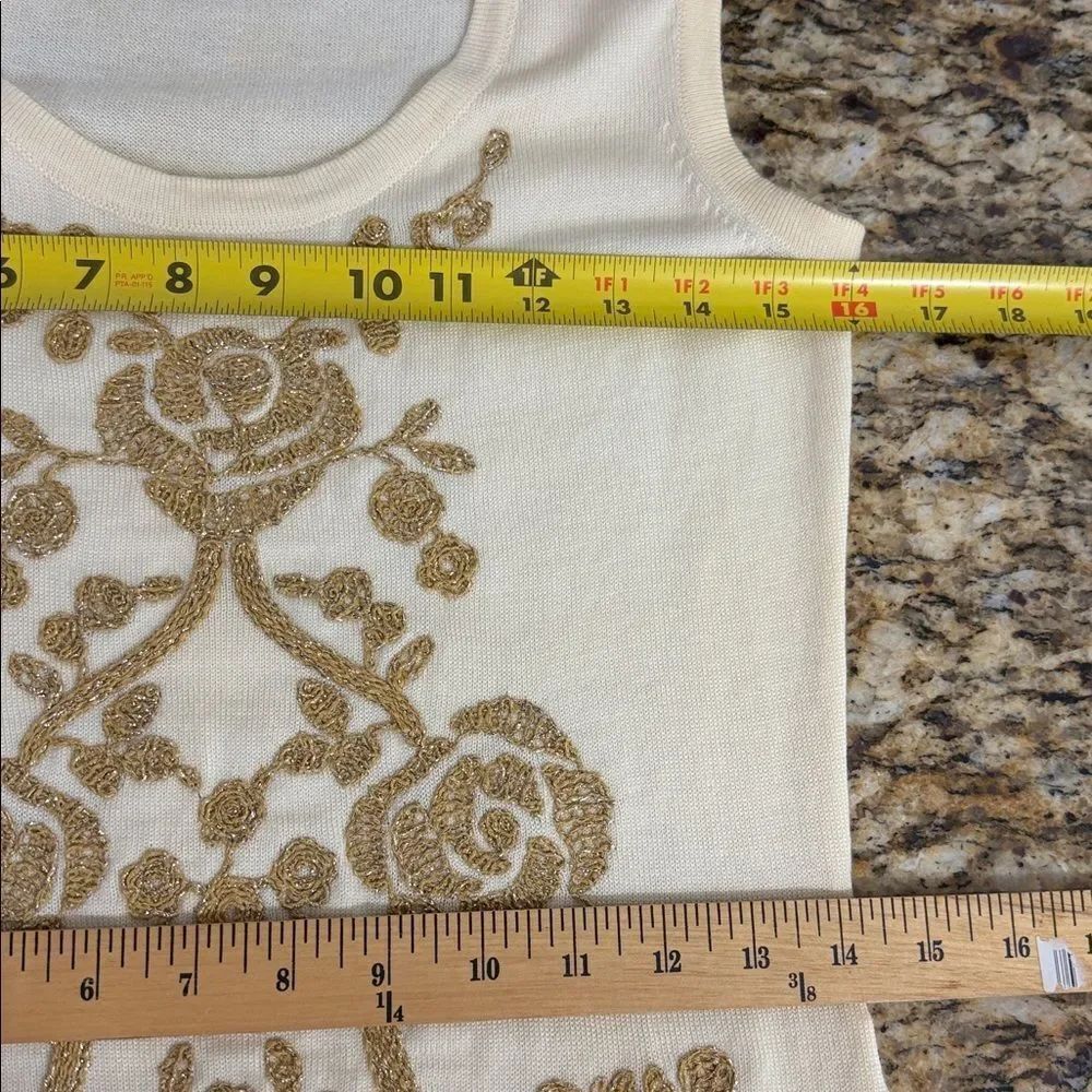 Carolina Herrera 2-Piece Virgin Wool Cardigan Tank Set Gold Embroidered M - Picture 9 of 12